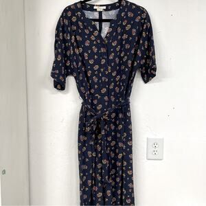 Boden Navy Blue Floral Wide Jumpsuit Belted Womens 12 Fall Casual Boho Modest
